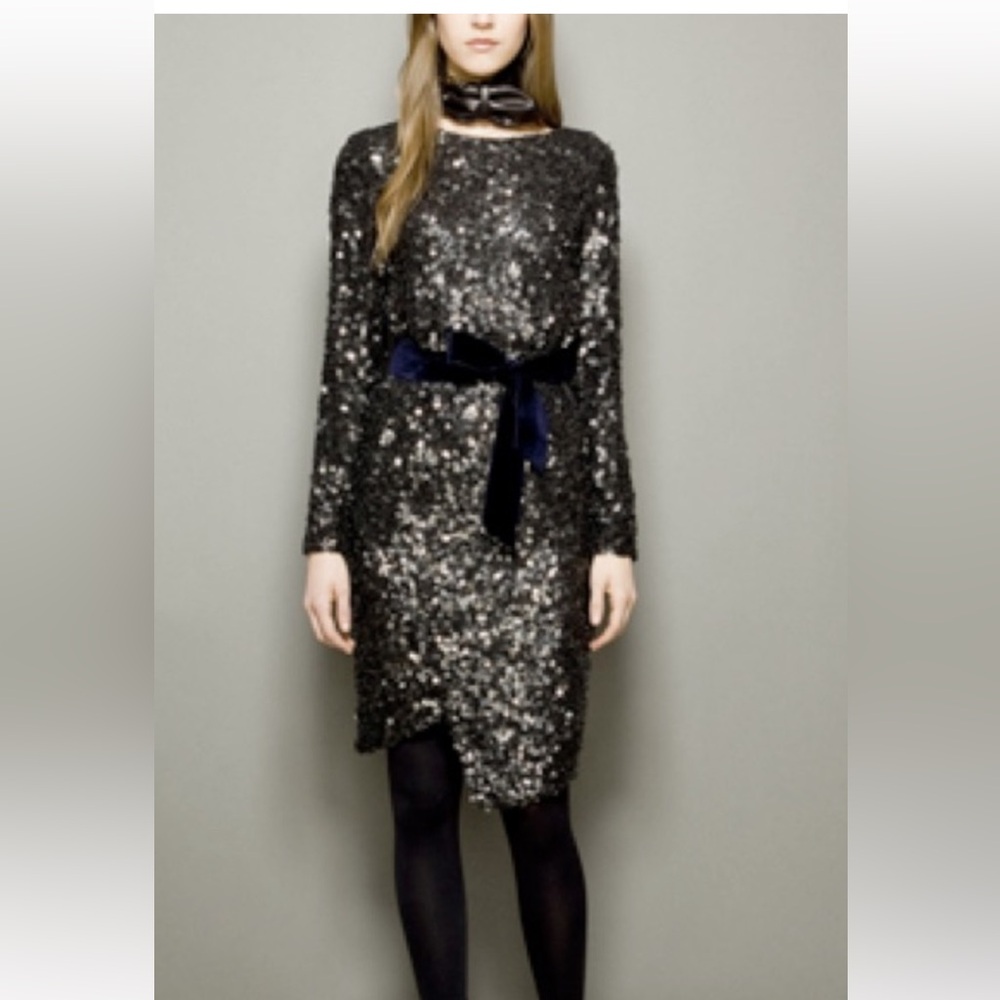 3.1 Phillip Lim NWOT Silk Donut Sequin Faux Wrap Dress Chiffon Back Velvet Belt